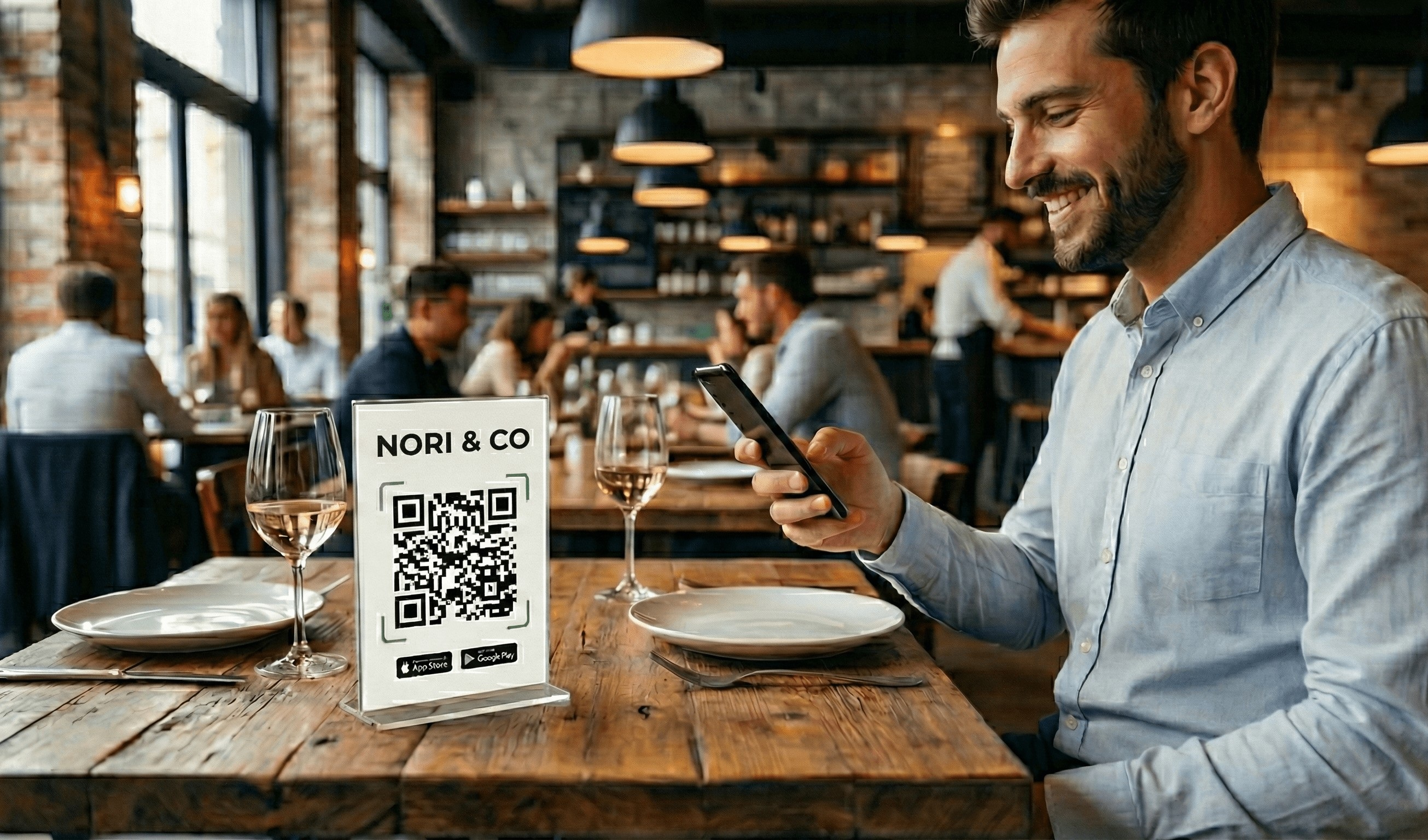 Clients scannant un QR Code de menu dans un restaurant